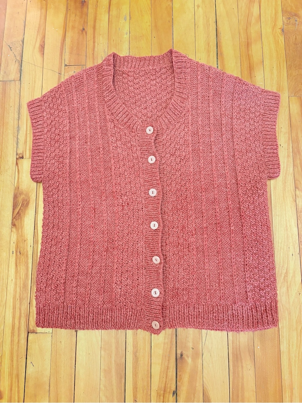 Hand Crafted Rose Pink Button-Front Knit Vest - Women's Large